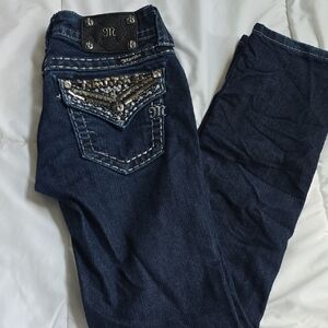 Miss Me Dark Blue Boot Cut Jeans with Silver Accents